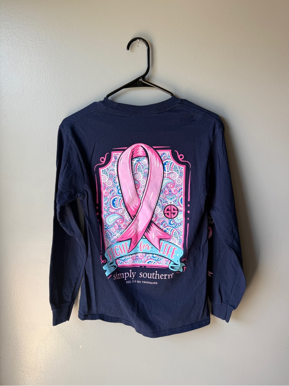 Simply Southern Breast Cancer Awareness Fight For Life Long Sleeve Tee Size S